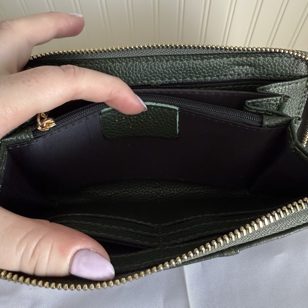 Pom Pom London Leather Forrest Green Chelsea Wallet Full Zip Around Card Case - Picture 10 of 14